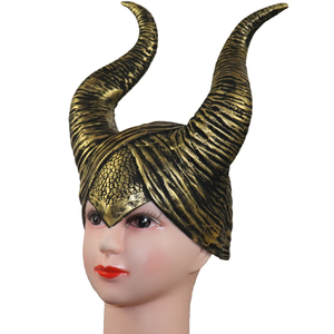 Máscara de Látex con Cuernos de <span class=keywords><strong>Maléfica</strong></span> para Adultos, Disfraz de Personaje de <span class=keywords><strong>Película</strong></span>, Accesorios de Cosplay para Halloween, Casco Dorado para Mujer - Product Image 4