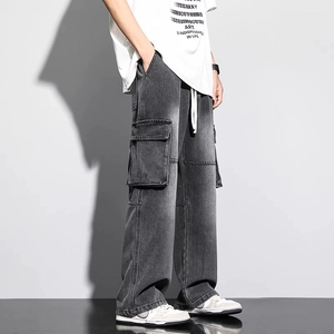 Jean à jambes larges et à grandes poches pour hommes, pantalon droit, décontracté, lavé à l'eau, ample et tubulaire - Product Image 3