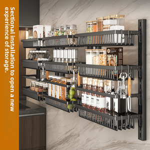 Meilleure vente étagère à épices de cuisine suspendue au mur multicouche en métal sur la porte organisateur de garde-manger étagère de rangement avec paniers en filet - Product Image 2