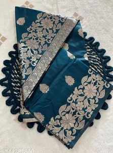 Sari de Seda Banarasi Pura de la Mejor Calidad con Trabajo Zari, Sari Tradicional Indio para Bodas, Festivales y Fiestas en Venta - Product Image 2