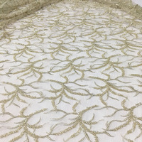 Tela de Tul Bordada a Mano con Cuentas Doradas, Diseño Completo con Cuentas, Accesorios para Novias, Bolsos, Juguetes
