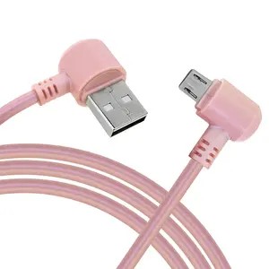 Kabel pengisi daya USB mikro PVC warna merah muda, kabel pengisi daya Android sudut kanan 90 derajat kabel USB A ke mikro b