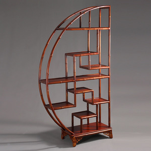 Chinese Classical Red <b>Bamboo</b> Bookshelf Semicircle Full Circle Multifunction Tea Room Living Room <b>Screen</b> Partition - Product Image 4