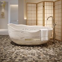 Baignoire ovale de luxe en marbre beige sculpté à la main, fournie directement par l'usine, pour la maison et les hôtels