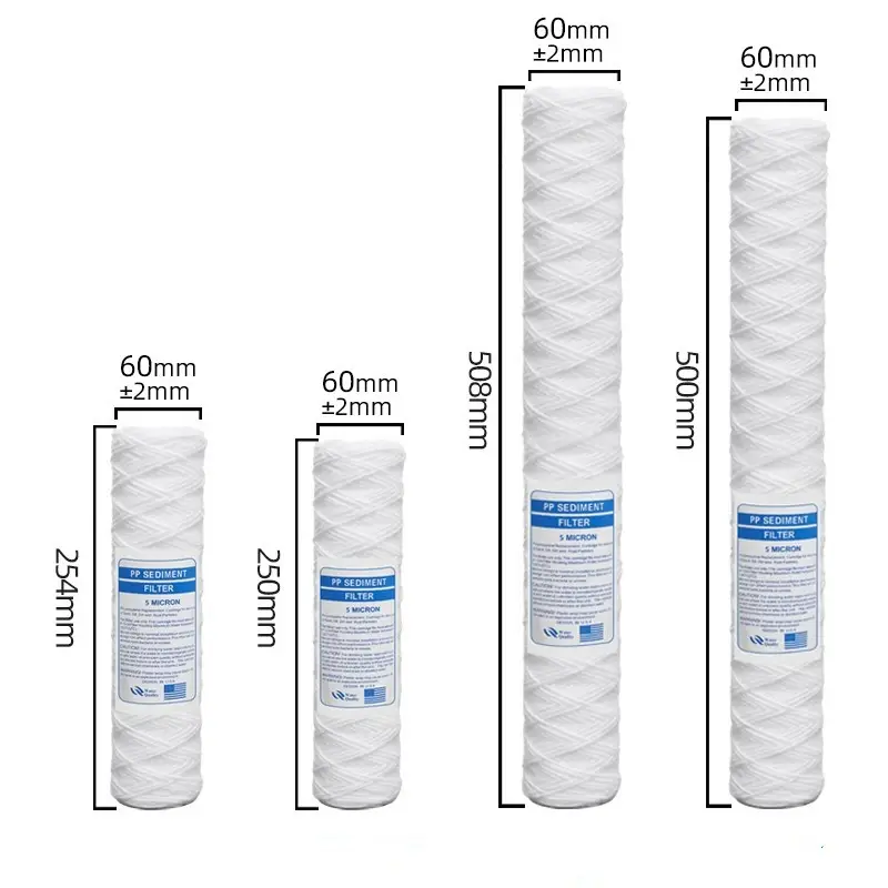 10/20/30/40/50 Inch Sediment Pp Garen String Wind Wond Polypropyleen Water Filter Cartridge