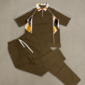 Ensemble de survêtement pour homme en mousseline 260 GSM, imprimé abstrait, demi-zip, tenue décontractée d'été, vêtements de loisirs - Product Image 4