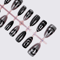 Faux Ongles en Gros pour Halloween, Style Français, Effet Œil de Chat, en ABS, Motif Crâne, Forme Amande, 3D Brillant, Réutilisables, Pointes d'Ongles Moyennes