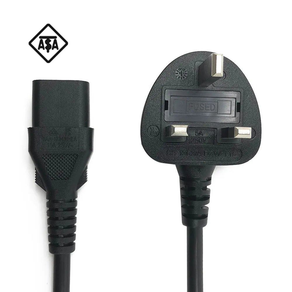 UK Standard Plug to IEC 320 C13 Female Connector Fused 3A 5A 10A 13A Power Cord with British ASTA Approval