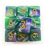 Vente en gros de dés à six faces en acrylique marbré bicolore de 16 mm avec coins carrés, dés à chiffres pour jeux de société RPG