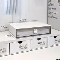 Boîte de rangement de bureau empilable pour la papeterie et le maquillage, organiseur de tiroir en plastique avec poignée en forme de lapin mignon