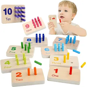 Preschool educational toys wooden math and numbers counting teaching peg board Montessori learning manipulatives for kids