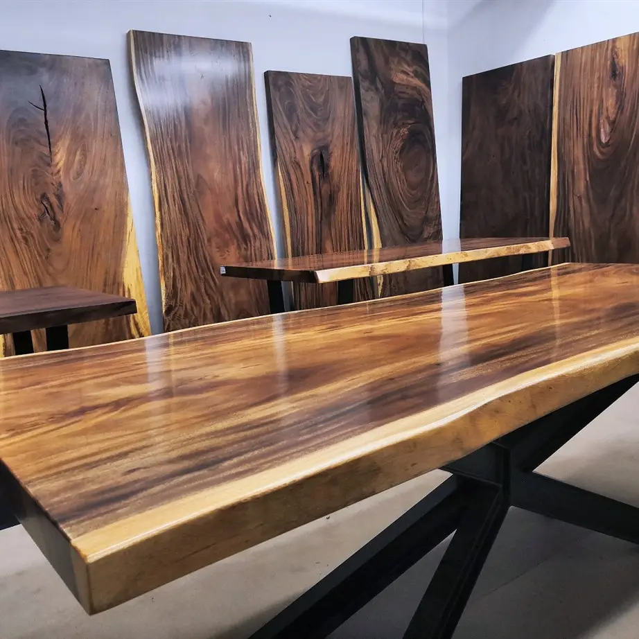 Heißer Verkauf Südamerika Walnuss großen rustikalen Holz Restaurant Esstisch