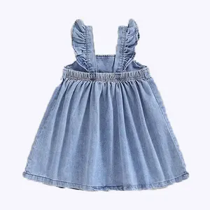 Rarewe 2024柔软牛仔连衣裙设计女孩连衣裙2-12带蝴蝶结童装的最佳新产品
