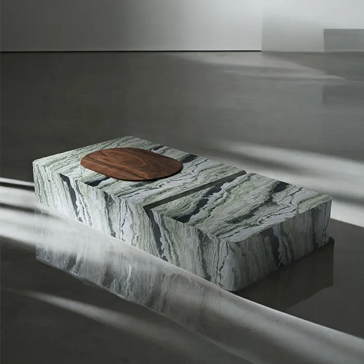 2025 Shann furniture original design elegant center table storage cabinet insert natural marble rectangle coffee table