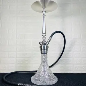 MIG Brand Stainless Steel Glass Hookah Shisha Set Foam Packing Large Arabian Single Pipe Hookah For Bar KTV