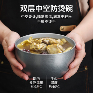 Vintage 304 Stainless Steel Rice Bowl Double Layer Soup Bowl Antique Dishware Noodle Bowl Barbecue Restaurant Kimchi Lunch Bowl - Product Image 3