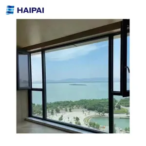Büyük panoramik çift cam salıncak kanatlı pencere ses yalıtımı alüminyum alaşım kasırga