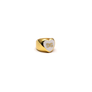 Fashion <b>Ring</b> 316L Stainless Steel PVD Gold Plating Heart Design GG Logo <b>Statement</b> Jewelry - Product Image 2