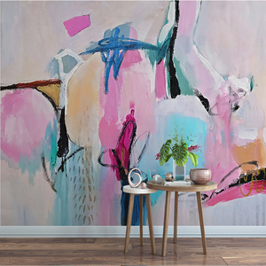 Mural de Arte Abstracto Moderno, Papel Tapiz de Seda Impermeable, Diseño de Pinceladas en Rosa y <span class=keywords><strong>Azul</strong></span> para <span class=keywords><strong>Apartamentos</strong></span>, Hoteles, Comedores y Dormitorios - Product Image 4