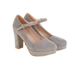 2025 Minimalist Ankle Strap Suede Low-cut Flats Fashion Platform Chunky High <b>Heels</b> - Product Image 2