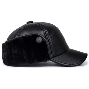 Men's Winter PU Baseball Cap Warm Ear Flaps Waterproof Suede Hat For Seniors And Fathers - Product Image 3