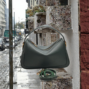 Bolso de mano tipo hobo de cuero genuino para mujer con correa extraíble, cierre de cremallera, estilo clásico, cuero Saffiano verde, para uso diario. - Product Image 2