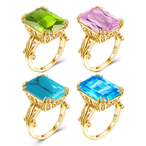 Квадратный Бирюзовый Голубой топаз камень ручной работы 925 стерлингового серебра ювелирные изделия Золотое кольцо старинные ювелирные изделия - Product Image 1