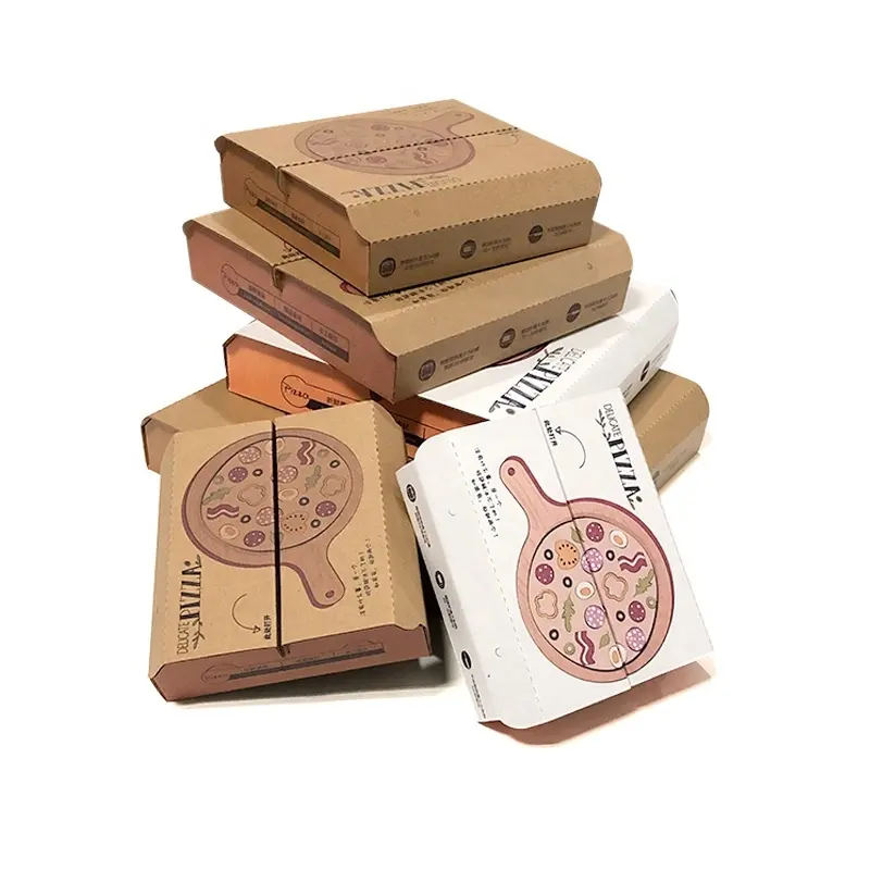 Embalaje de papel para llevar al por mayor caja de pizza de Papel kraft de 12 14 15 18 pulgadas con logotipo