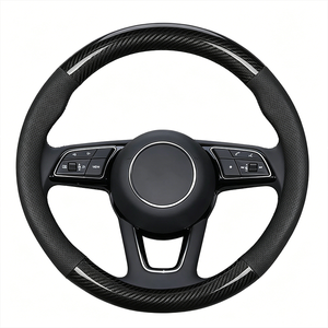 Housse de <span class=keywords><strong>volant</strong></span> en fibre de carbone brillante à 4 segments, garniture en <span class=keywords><strong>cuir</strong></span> perforé, antidérapante, respirante, protection sportive pour <span class=keywords><strong>volant</strong></span> de voiture - Product Image 1