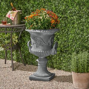 Planteur d'urne de jardin de calice en béton léger antique extérieur, pots de fleurs noirs - Product Image 6