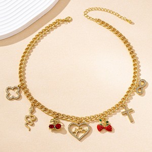 Collana con Ciondolo a Forma di Cuore, Croce, Fragola e Ciliegia alla Moda per Donne, Gioielli Estivi, Collana in Stile Coreano - Product Image 4