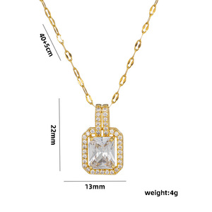 18K mạ vàng thép không gỉ thời trang tối giản phụ nữ tiệc độc đáo Micro Pave đa màu Zircon Mặt dây chuyền vòng cổ - Product Image 2