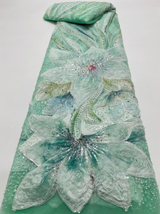 Tissu en dentelle française de luxe NI.AI Aso Ebi avec perles et broderies de paillettes, tissus textiles perlés colorés, dentelle perlée pour robe de mariée - Product Image 2