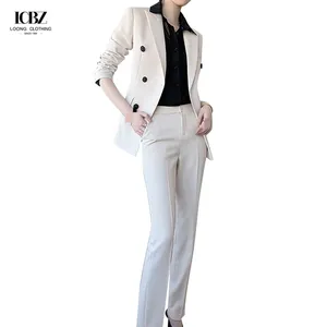 2023 Top And Pants Single Button Blazer Office White Dress Long Silk Sexy Women Suits Pants Office Formal