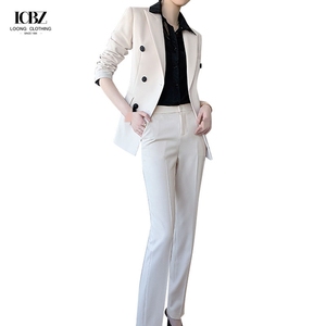 Ingrosso abito da donna personalizzato da ufficio formale Set abito bianco di seta lungo con Blazer a bottone singolo e pantaloni Sexy in taglia <span class=keywords><strong>S</strong></span> - Product Image 1