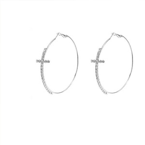 Cool Aloof-style Exaggerated Large <b>Silver</b> Hoop <b>Earrings</b> Women; Light-luxury Eye-catching Diamond-<b>studded</b> Copper A2737 <b>Silver</b> Dia - Product Image 2