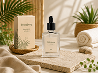 L'usine BoFangHong personnalise des flacons compte-gouttes en verre transparent de forme carrée plate de 30, 50 et 100 ml pour huiles essentielles et parfums, avec embout doré.