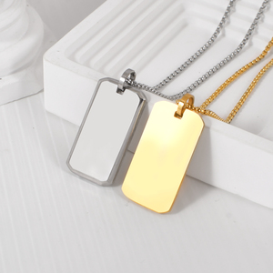 Collar de barra 3D de acero inoxidable minimalista, collar con colgante de Etiqueta de perro en blanco con forma de rectángulo grabado personalizado - Product Image 2