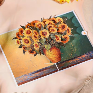 Vintage Sunflower Vase 3D Pop-Up Greeting Card Four-color Printed Coated Paper Simple Modern Style Blessing Card for Christmas - Product Image 4