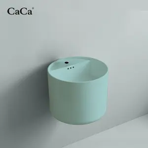 CaCa High Density Smooth Surface Bathroom Sink Ceramic Wall Hung Wash Basin With Smart Mirror And Cabinet