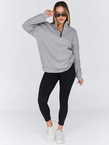 Fashion <b>Women's</b> Winter <b>Half</b> <b>Zip</b> Pullover Hoodie Anti-Wrinkle Breathable Printed Custom Oversized <b>Fleece</b> Sweatshirt - Product Image 4