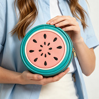 Bolsa Cosmética Redonda de Sandía al por Mayor con Logotipo Personalizado, Estuche con Cremallera de Cuero Vegano, Diseño de Frutas, Regalo de Maquillaje para Empresas