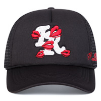 Gorra Trucker con Bordado de Labios Rojos, Gorra de Béisbol con Malla Transpirable, Gorra de Sol Ajustable de Moda Urbana para Hombres y Mujeres