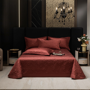 Premium Lyocell soie comme doux <span class=keywords><strong>brillant</strong></span> <span class=keywords><strong>brillant</strong></span> refroidissement <span class=keywords><strong>couvre</strong></span>-<span class=keywords><strong>lit</strong></span> pour l'été couleur unie vin rouge taies d'oreiller matelassées - Product Image 4