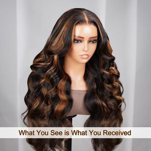 วิกผมแบบติดกาวสำเร็จรูปสำหรับผู้หญิงยุโรปและอเมริกา วิกผมลูกไม้ด้านหน้า สีน้ำตาลผสมสีอื่นๆ แสกกลาง ผมยาวหยิกเป็นลอนใหญ่ - Product Image 3