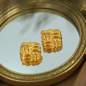 French Style Knot <b>Stud</b> <b>Earrings</b> Gold Stainless Steel Geometric Party Fashion Jewelry EH39 - Product Image 1
