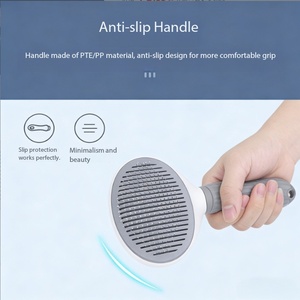 Pawmino <b>Pet</b> Grooming <b>Brush</b> Self Cleaning Cat Dog Hair Removal Comb Stainless Steel ABS Handle Anti Slip - Product Image 5