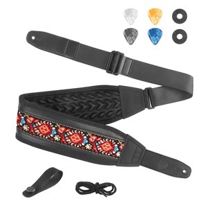 Correa de guitarra acolchada de fábrica al por mayor con almohadilla de espuma 3D de alta densidad, cinturón antideslizante ajustable de tela de poliéster jacquard duradera - Product Image 1