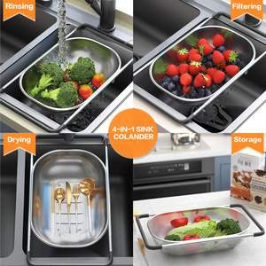 Passoire de cuisine réglable en acier inoxydable à mailles fines, panier de drainage extensible avec poignées antidérapantes pour fruits et légumes - Product Image 2