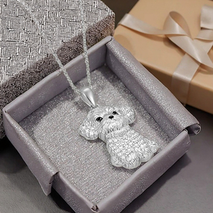 Collar con Colgante de Perro Maltés Clásico <span class=keywords><strong>en</strong></span> Plata de Ley 925 con Baño de Rodio y Circonita, Regalos de Compromiso para Mujeres, Cumpleaños - Product Image 3